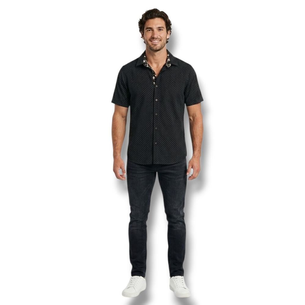 Cactus Man Ricky Singh Polka Dot Button Up Shirt Large Black Cotton